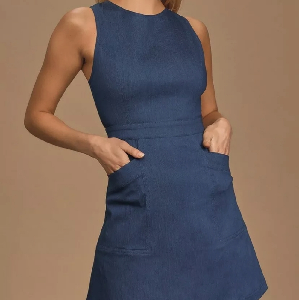 Lulu's Denim Jumper Mini Dress With Pockets